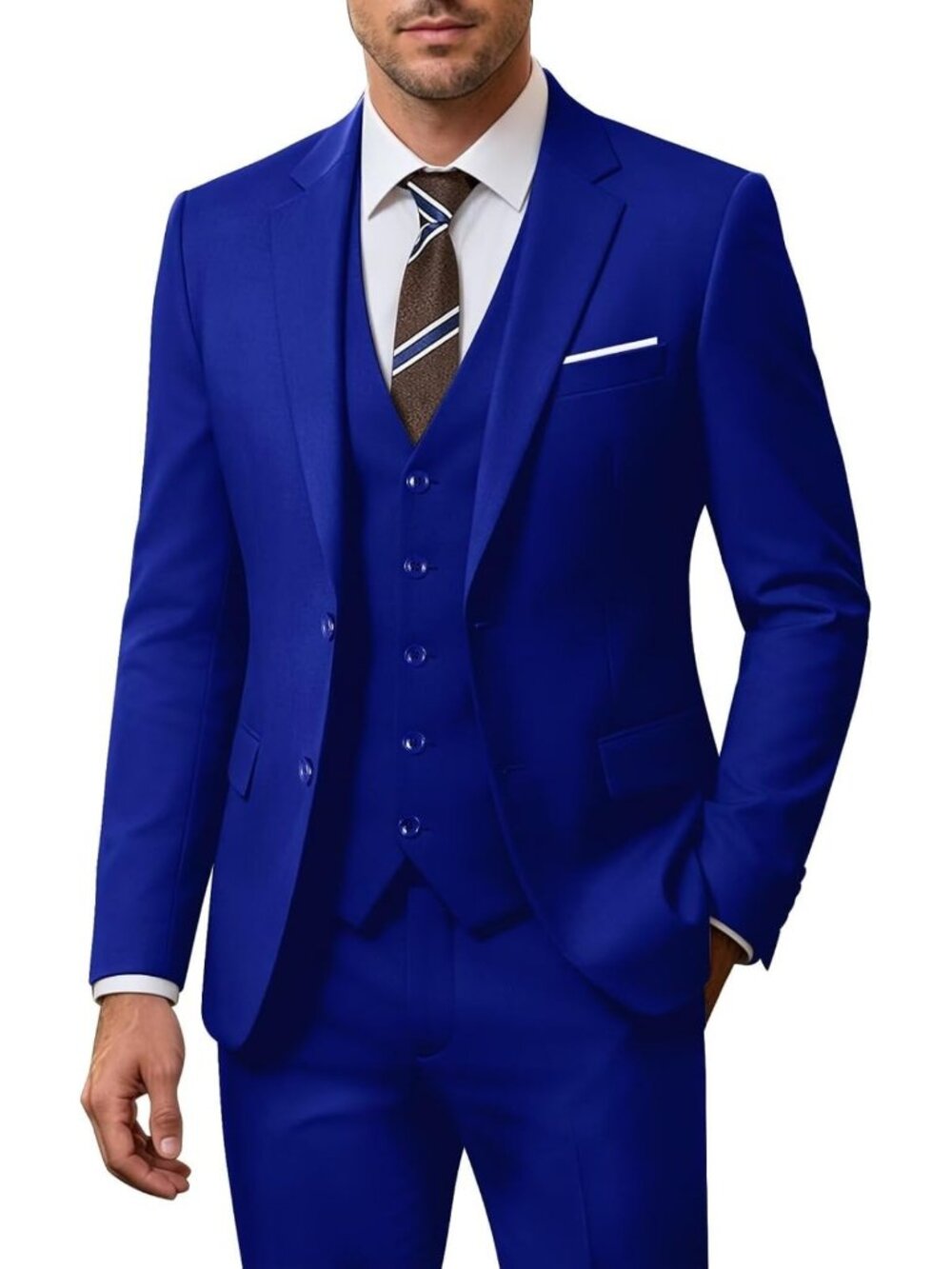 Stylish Men's 3-Piece Slim Fit Suit Set - Jacket, Vest & Pants for Formal Events